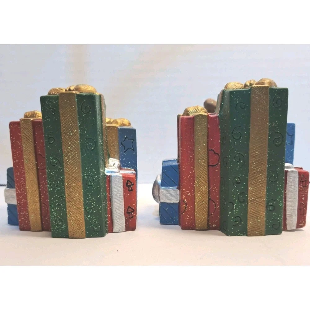 Vintage Christmas Present Teddy Bears Tapered Candle Holders Set of 2